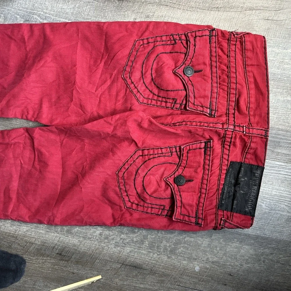 True Religion Men's  Red Ricky Super T Jeans Mb3 Thick‎ Stitch Semetary Keef